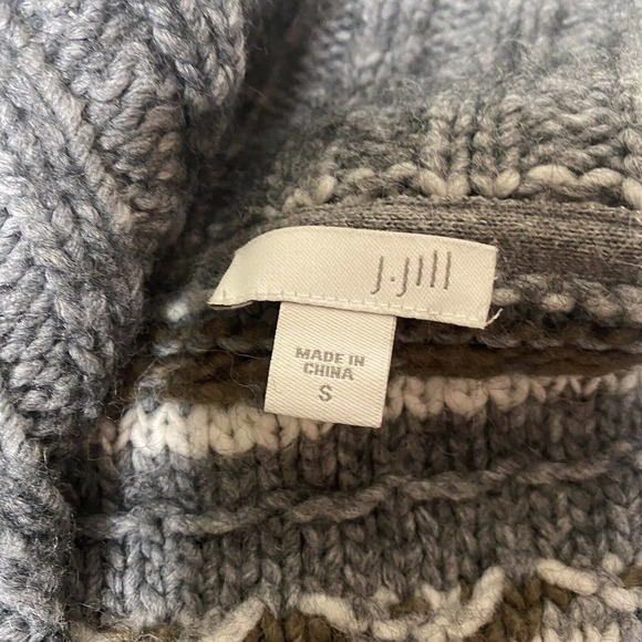 J Jill Sz S Gray Black Brown Striped Wool Alpaca Open Cardigan Sweater Lagenlook - Picture 6 of 10